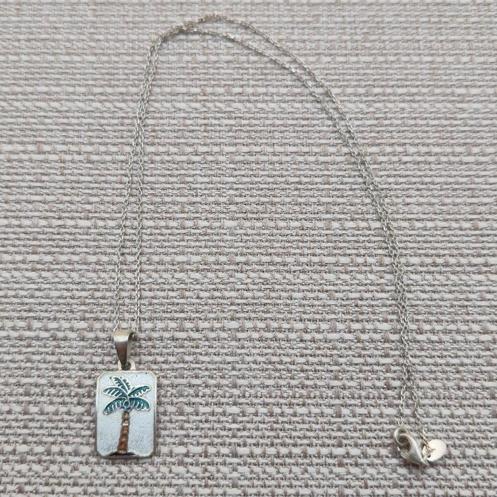 18 Inch Sterling Silver Unique Palm Tree Pendant Rustic Necklace A5947 - Picture 1 of 7